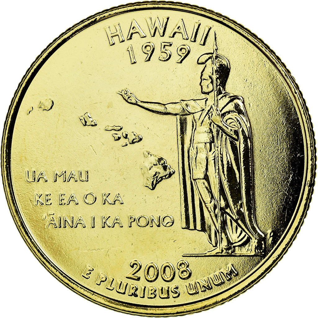 Coin, United States, Hawaii, Quarter, 2008, U.S. Mint, AU(55-58), Gold plated