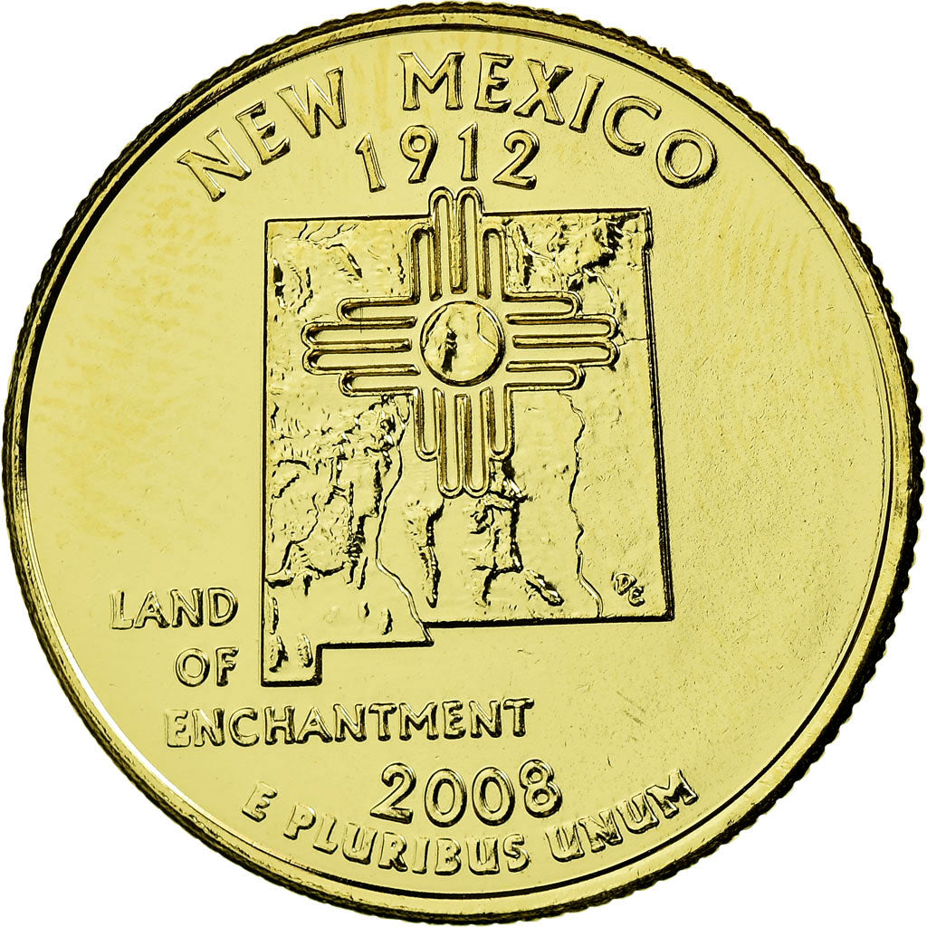 Coin, United States, New Mexico, Quarter, 2008, U.S. Mint, AU(55-58), Gold
