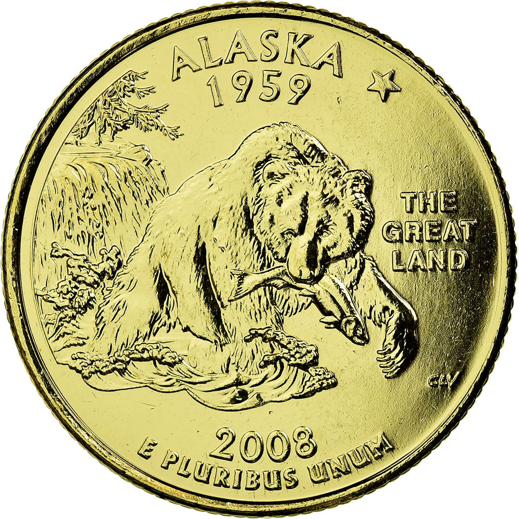 Coin, United States, Alaska, Quarter, 2008, U.S. Mint, AU(55-58), Gold plated