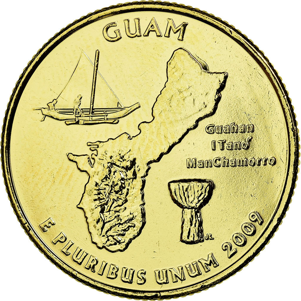 Coin, United States, Guam, Quarter, 2009, U.S. Mint, AU(55-58), Gold plated