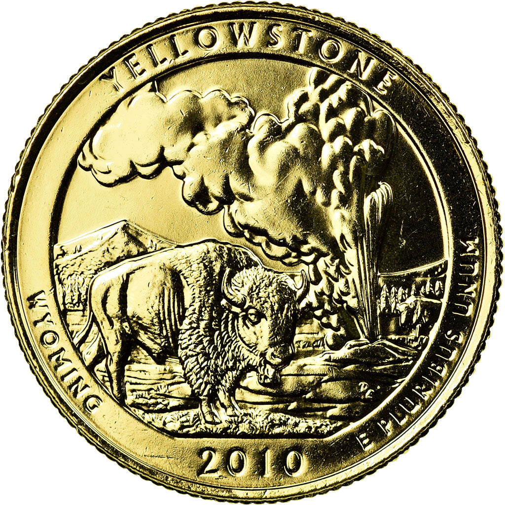 Coin, United States, Yellowstone, Quarter, 2010, U.S. Mint, AU(55-58), Gold