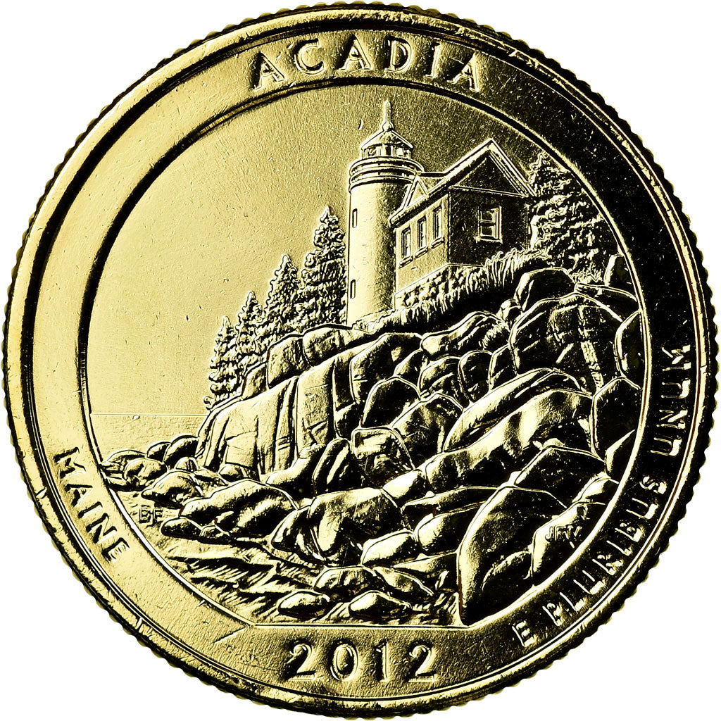 Coin, United States, Acadia, Quarter, 2012, U.S. Mint, AU(55-58), Gold plated