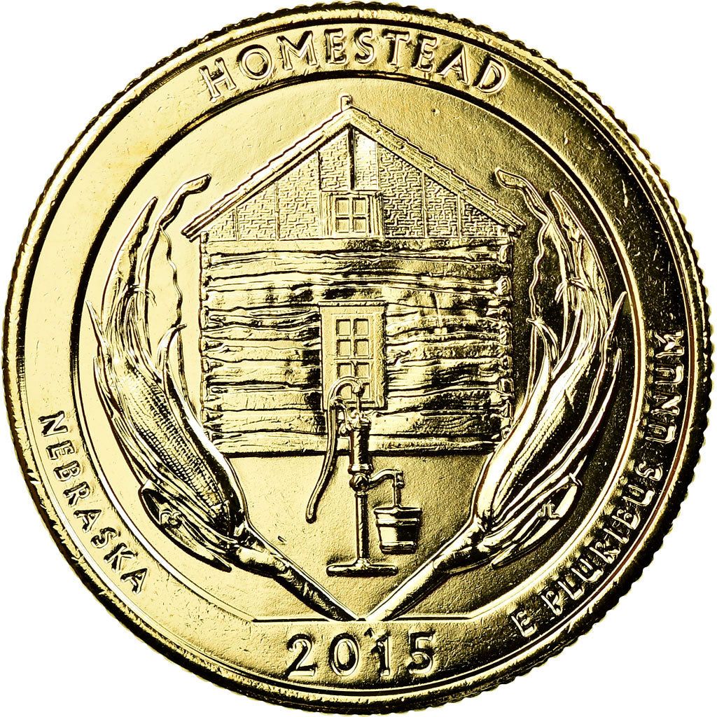 Coin, United States, Homestead, Quarter, 2015, U.S. Mint, AU(55-58), Gold plated