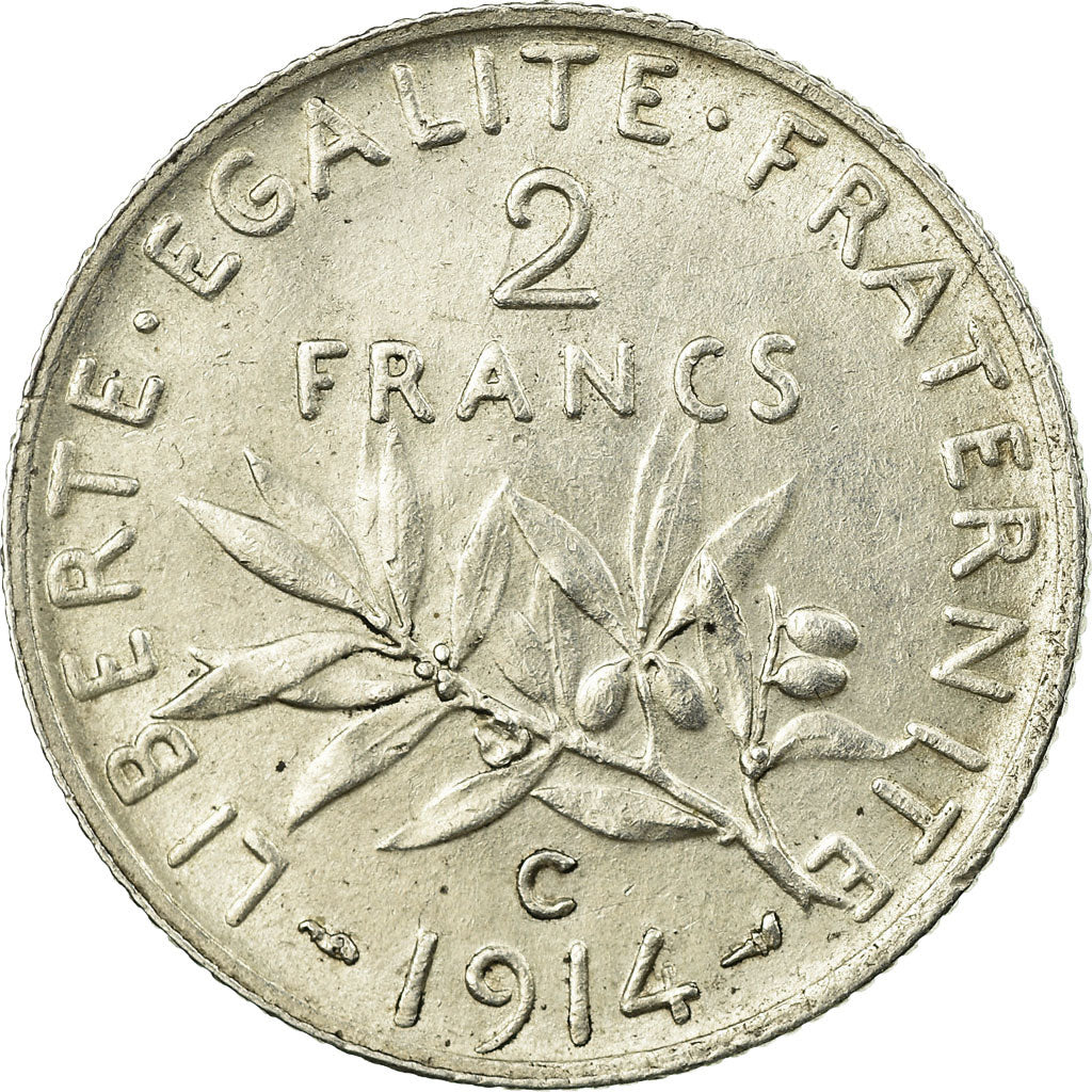 Coin, France, Semeuse, 2 Francs, 1914, Castelsarrasin, AU(55-58), Silver