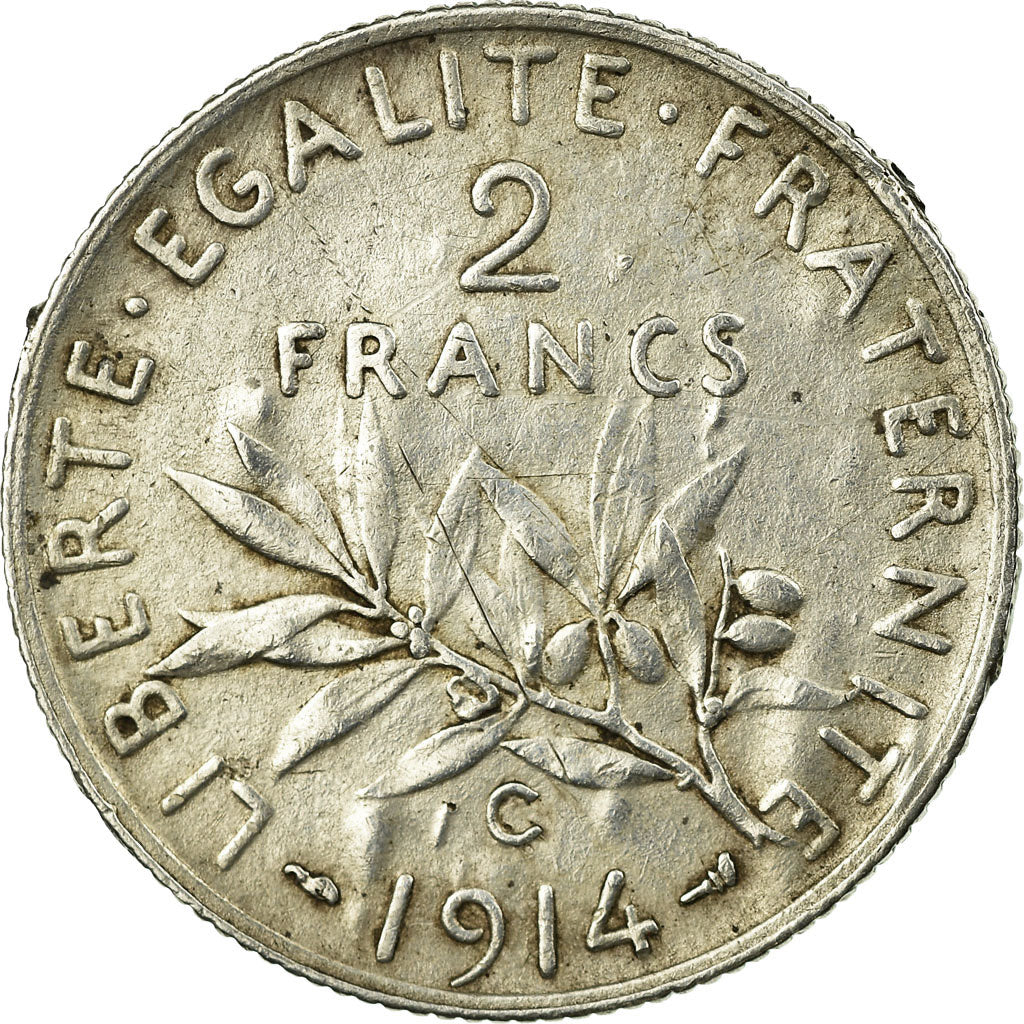 Munten, Frankrijk, Semeuse, 2 Francs, 1914, Paris, ZF, Zilver, KM:845.1