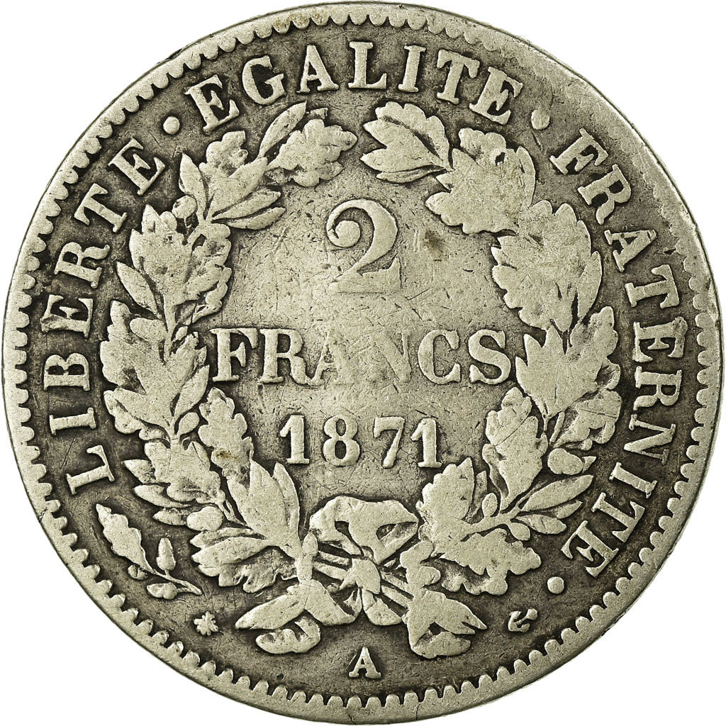 Coin, France, Cérès, 2 Francs, 1871, Paris, VF(20-25), Silver, KM:817.1