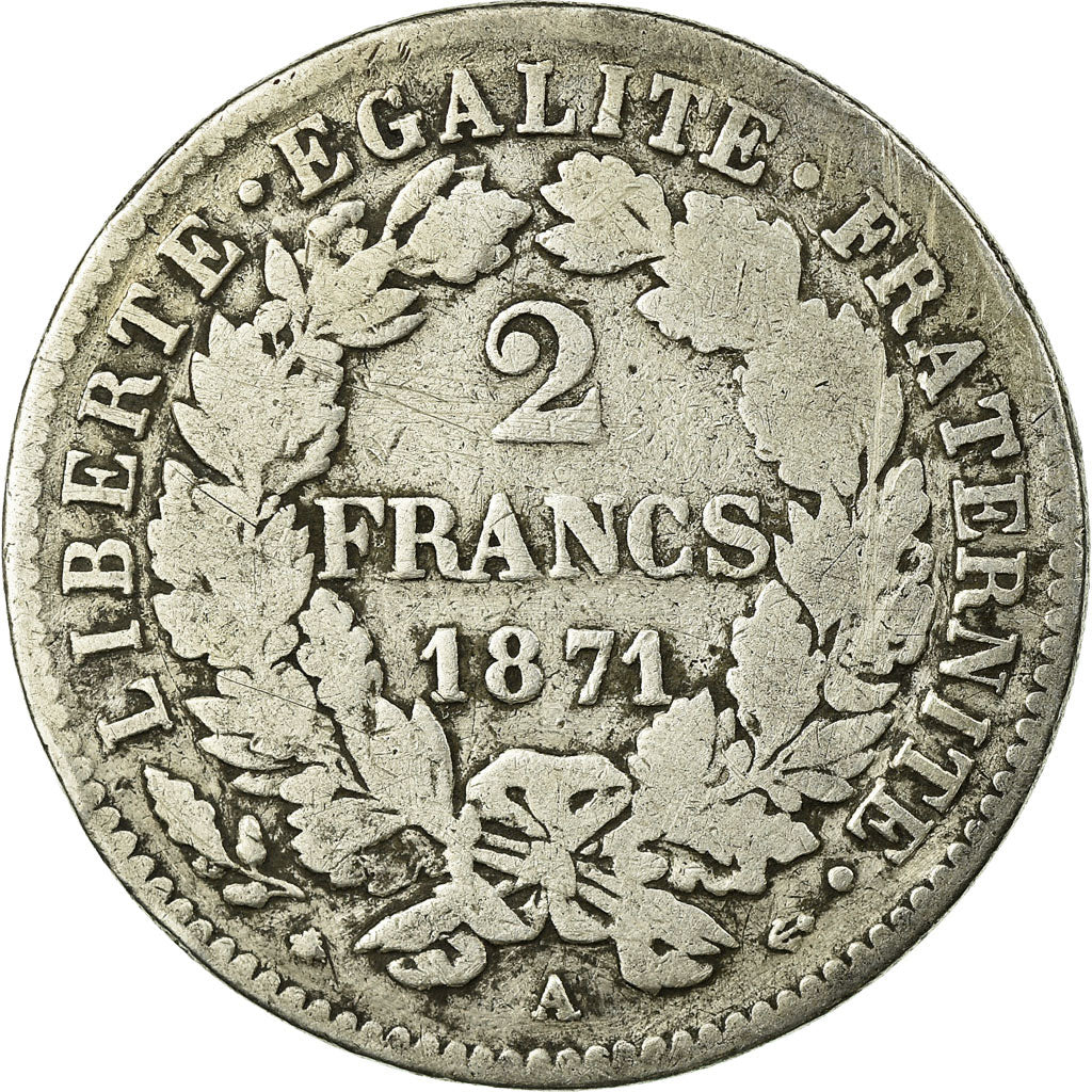Monnaie, France, Cérès, 2 Francs, 1871, Paris, TB, Argent, Gadoury:530