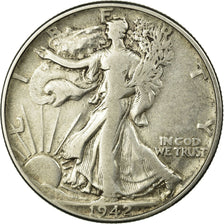Coin, United States, Walking Liberty Half Dollar, Half Dollar, 1942, U.S. Mint