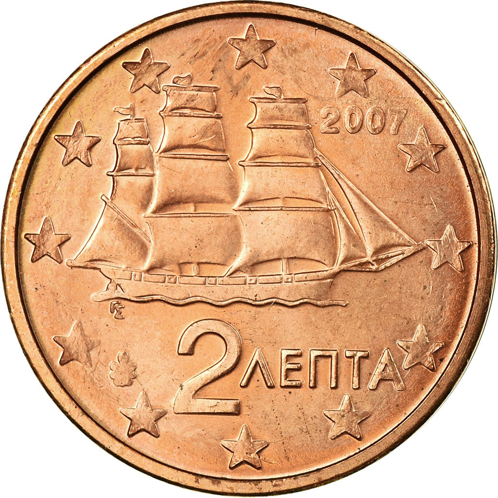 Greece, 2 Euro Cent, 2007, MS(63), Copper Plated Steel, KM:182