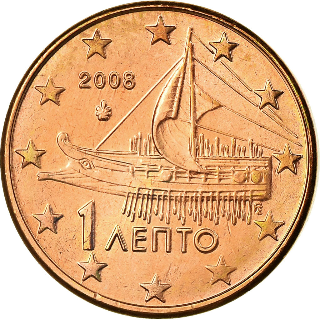 Greece, Euro Cent, 2008, MS(63), Copper Plated Steel, KM:181