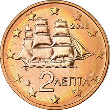 Greece, 2 Euro Cent, 2008, MS(63), Copper Plated Steel, KM:182