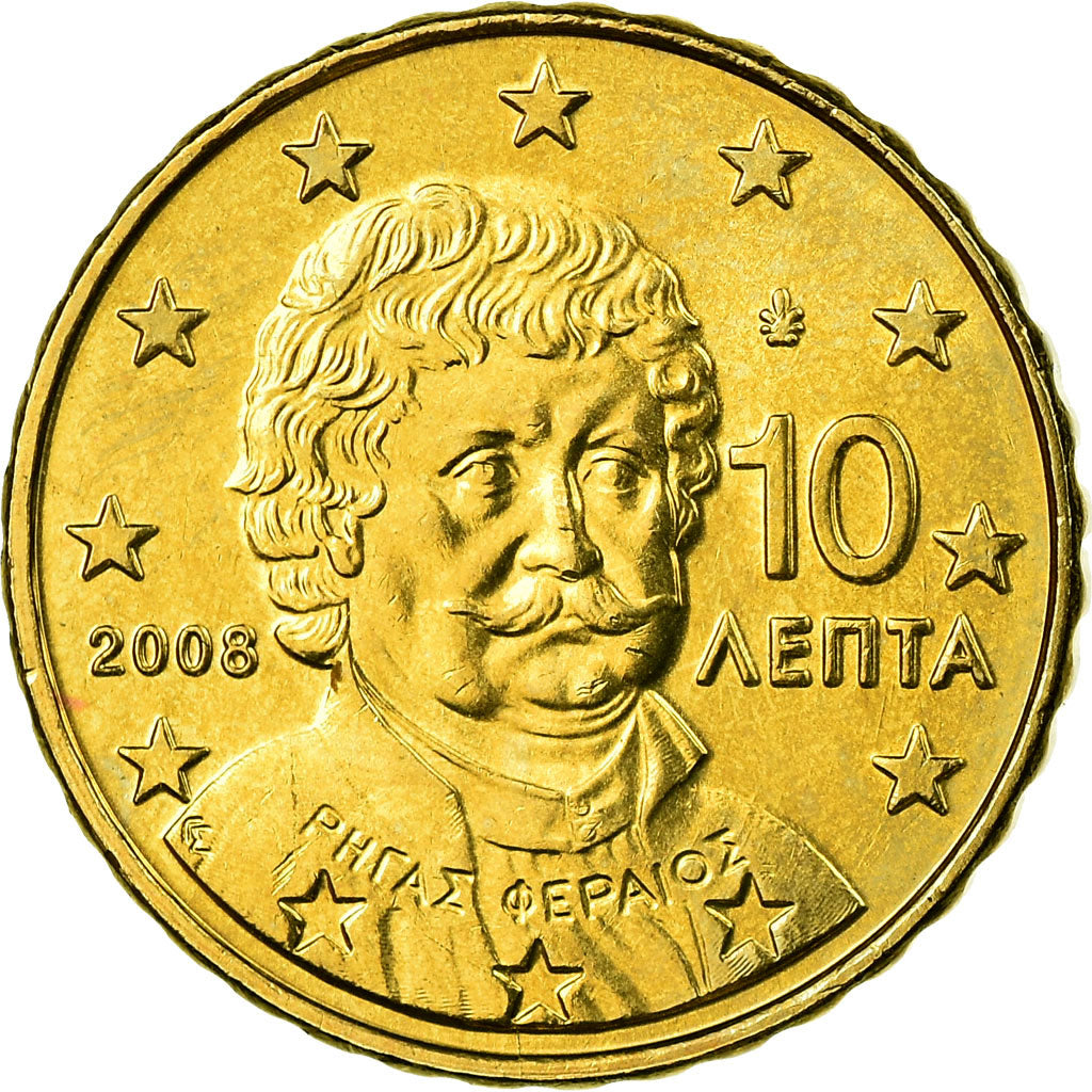 Griechenland, 10 Euro Cent, 2008, UNZ, Messing, KM:211