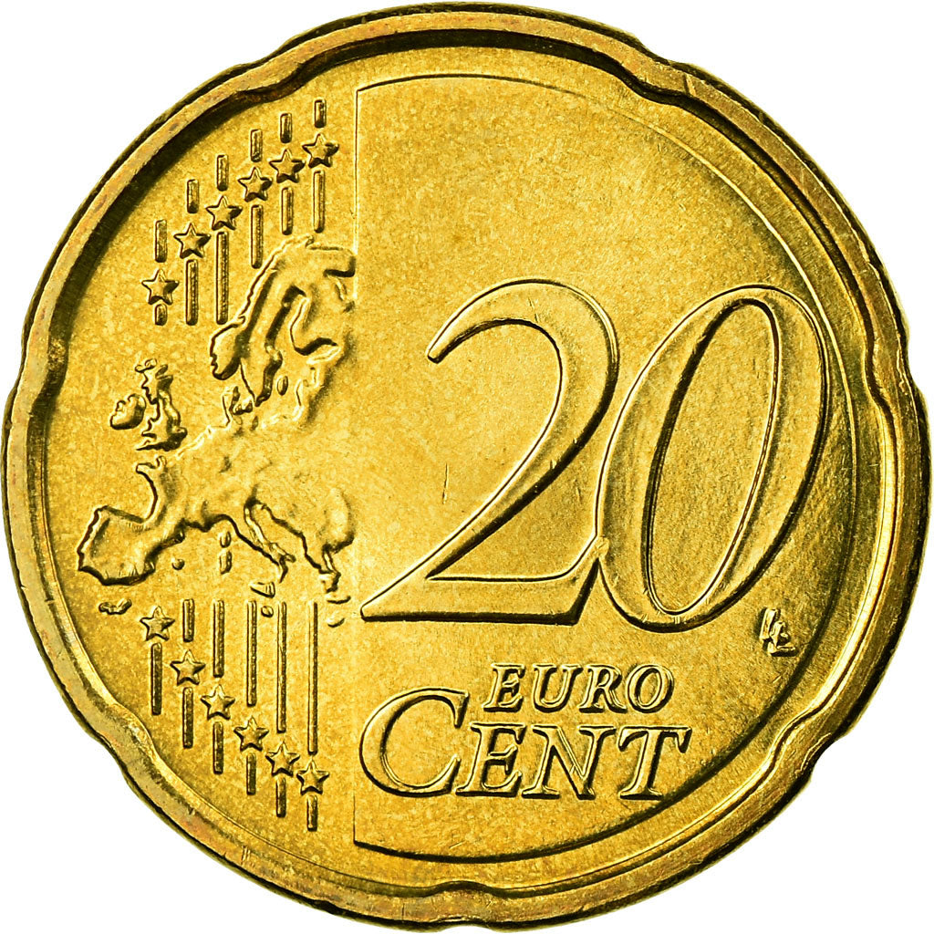 Grécia, 20 Euro Cent, 2008, MS(63), Latão, KM:212
