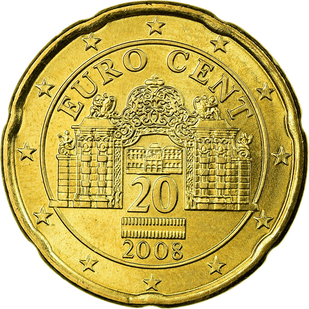 Austria, 20 Euro Cent, 2008, SC, Latón, KM:3140