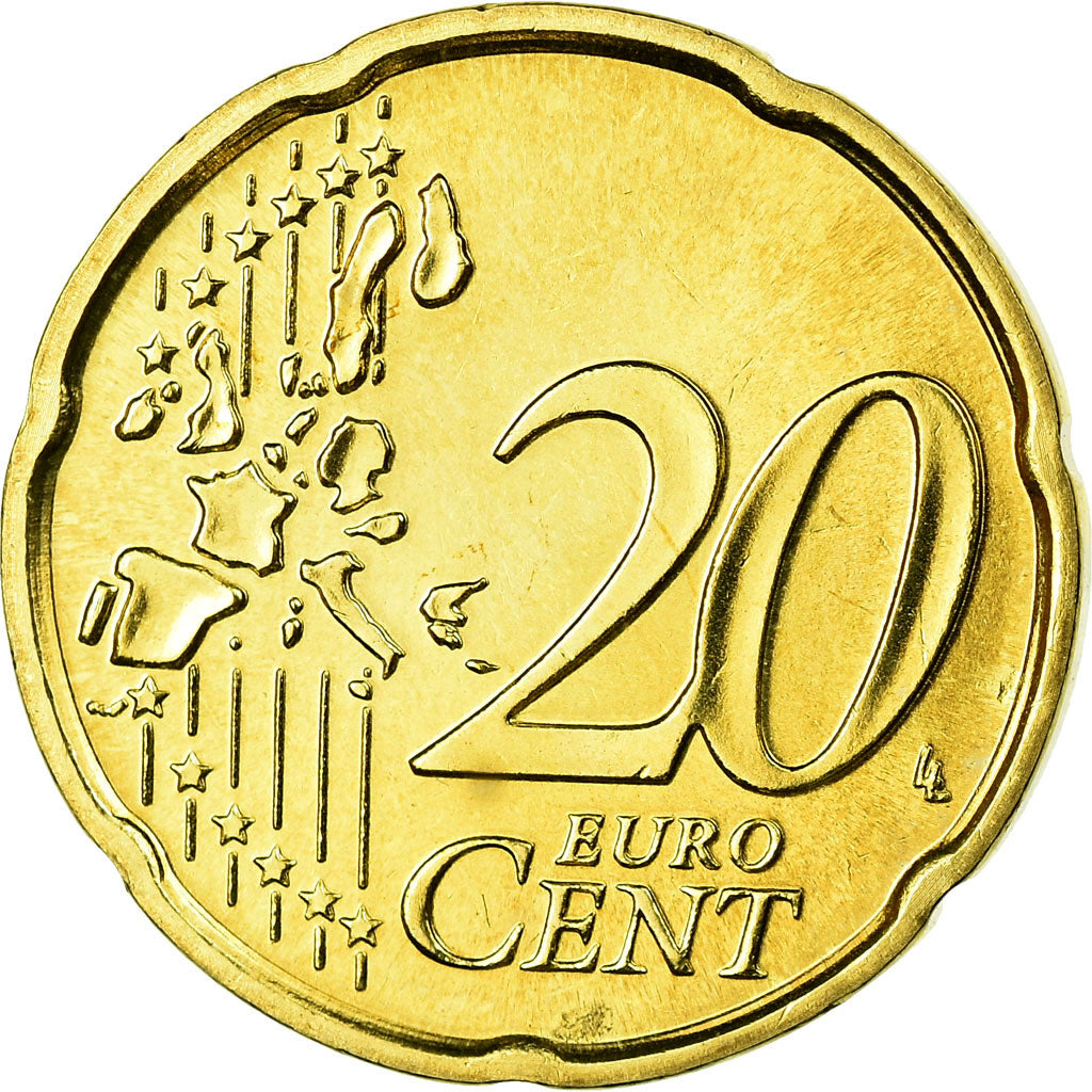 Itália, 20 Euro Cent, 2007, MS(63), Latão, KM:214