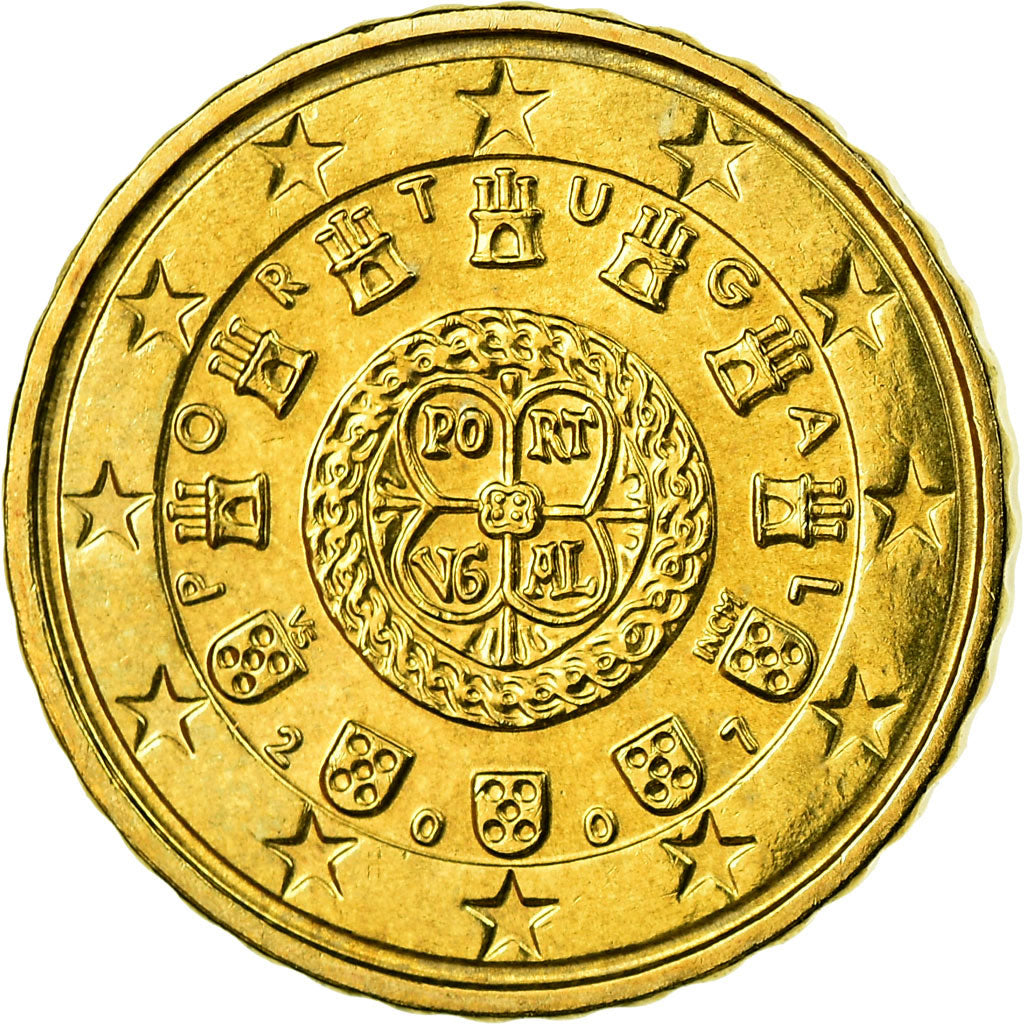 Portugal, 10 Euro Cent, 2007, MS(63), Brass, KM:743