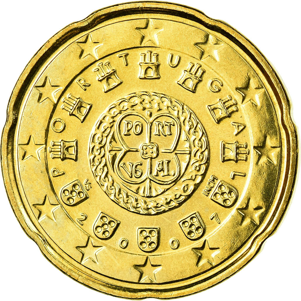 Portogallo, 20 Euro Cent, 2007, SPL, Ottone, KM:744