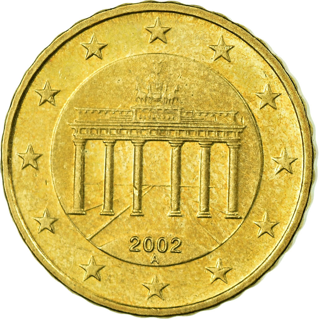 GERMANY - FEDERAL REPUBLIC, 10 Euro Cent, 2002, EF(40-45), Brass, KM:210