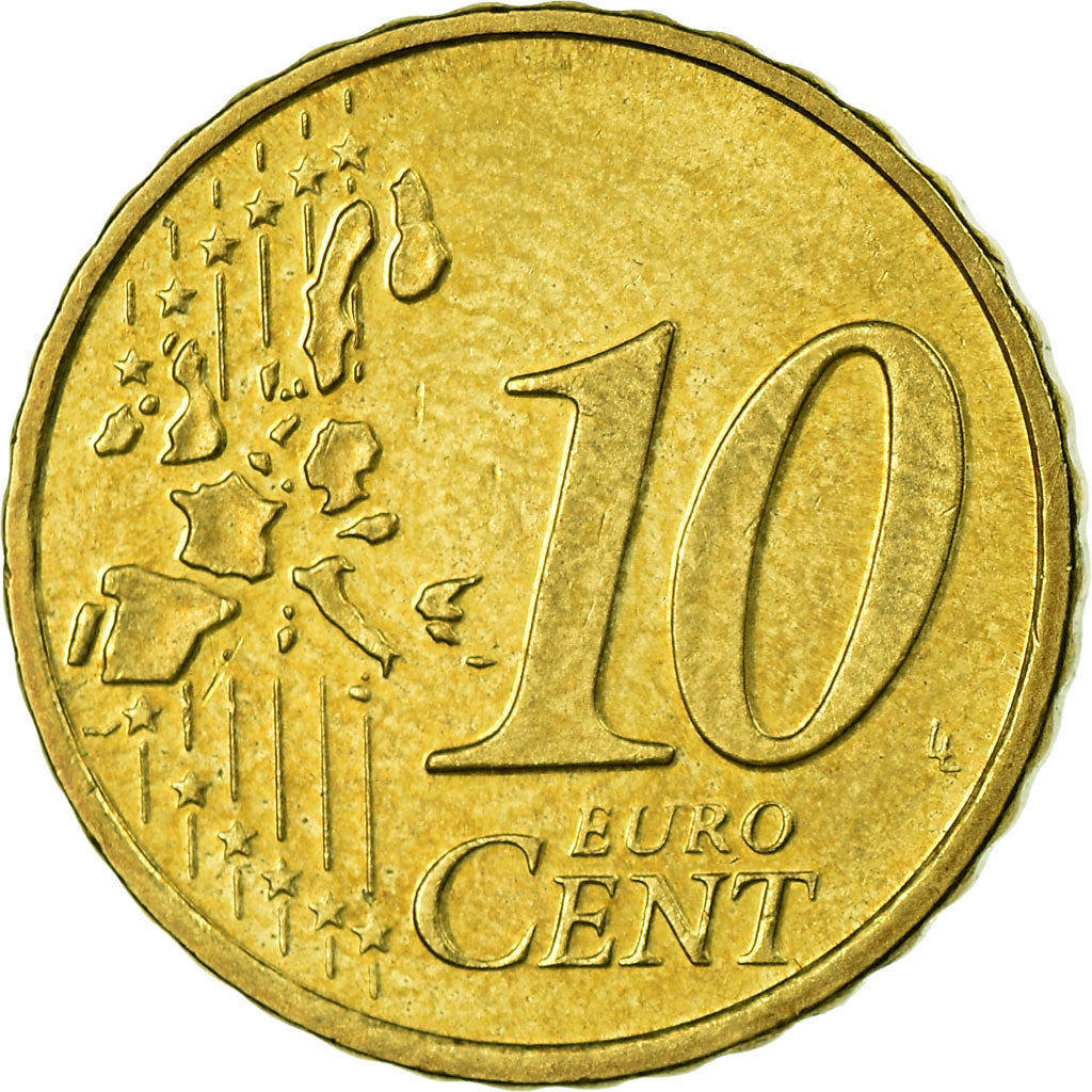 GERMANY - FEDERAL REPUBLIC, 10 Euro Cent, 2002, EF(40-45), Brass, KM:210