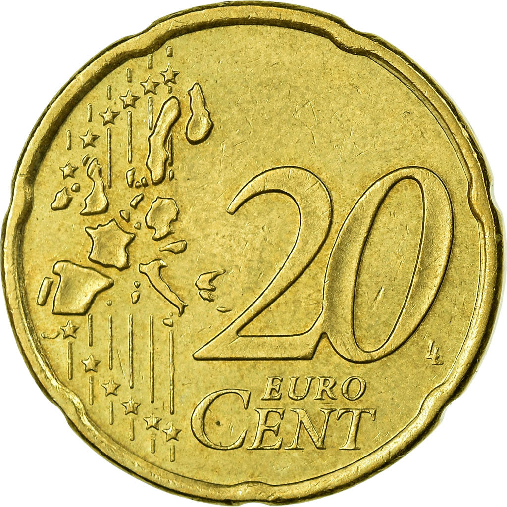 GERMANY - FEDERAL REPUBLIC, 20 Euro Cent, 2002, EF(40-45), Brass, KM:211