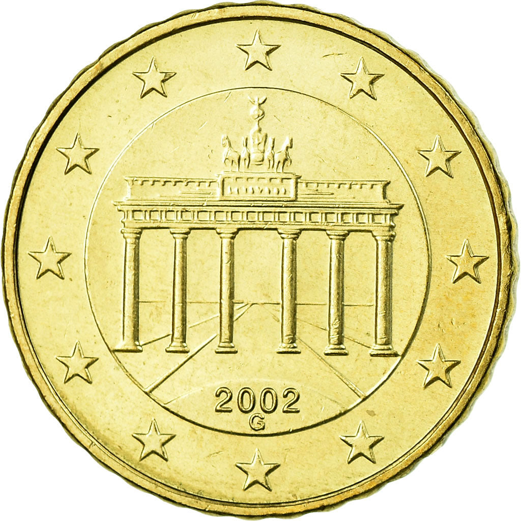 GERMANY - FEDERAL REPUBLIC, 10 Euro Cent, 2002, MS(63), Brass, KM:210