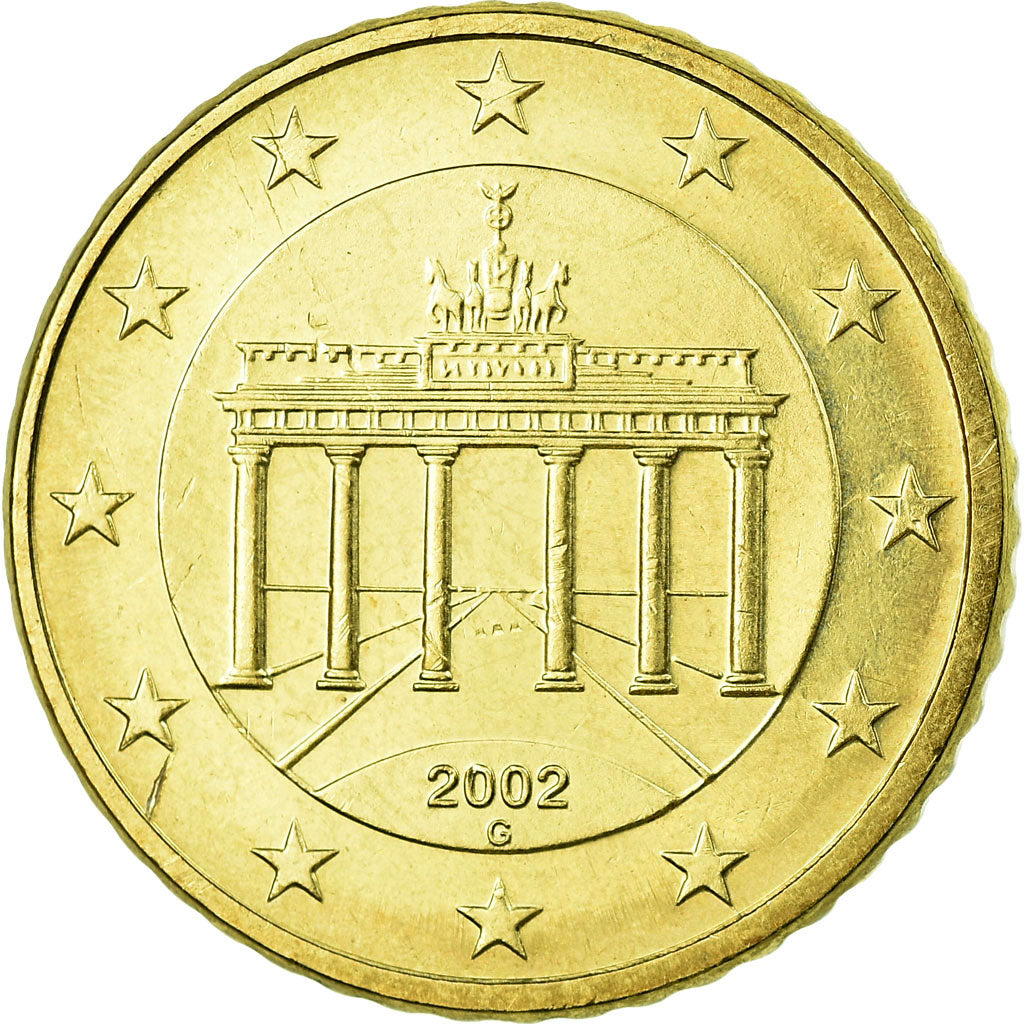 GERMANY - FEDERAL REPUBLIC, 50 Euro Cent, 2002, MS(63), Brass, KM:212