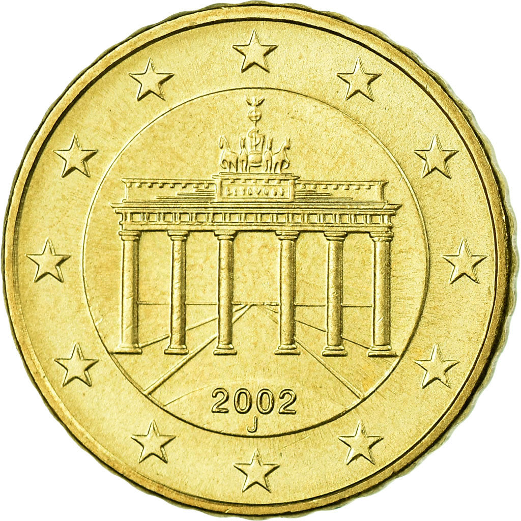 GERMANY - FEDERAL REPUBLIC, 10 Euro Cent, 2002, MS(63), Brass, KM:210