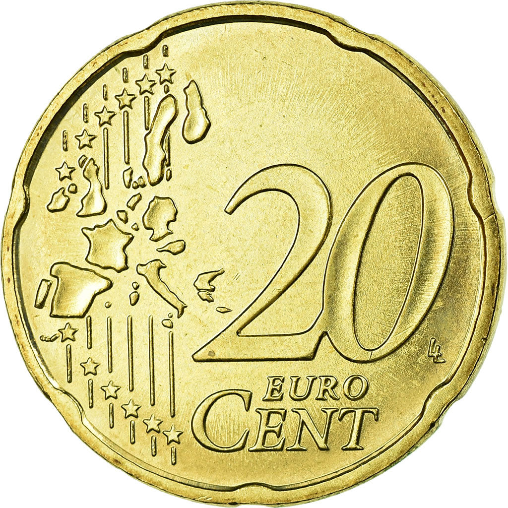 GERMANY - FEDERAL REPUBLIC, 20 Euro Cent, 2002, MS(63), Brass, KM:211