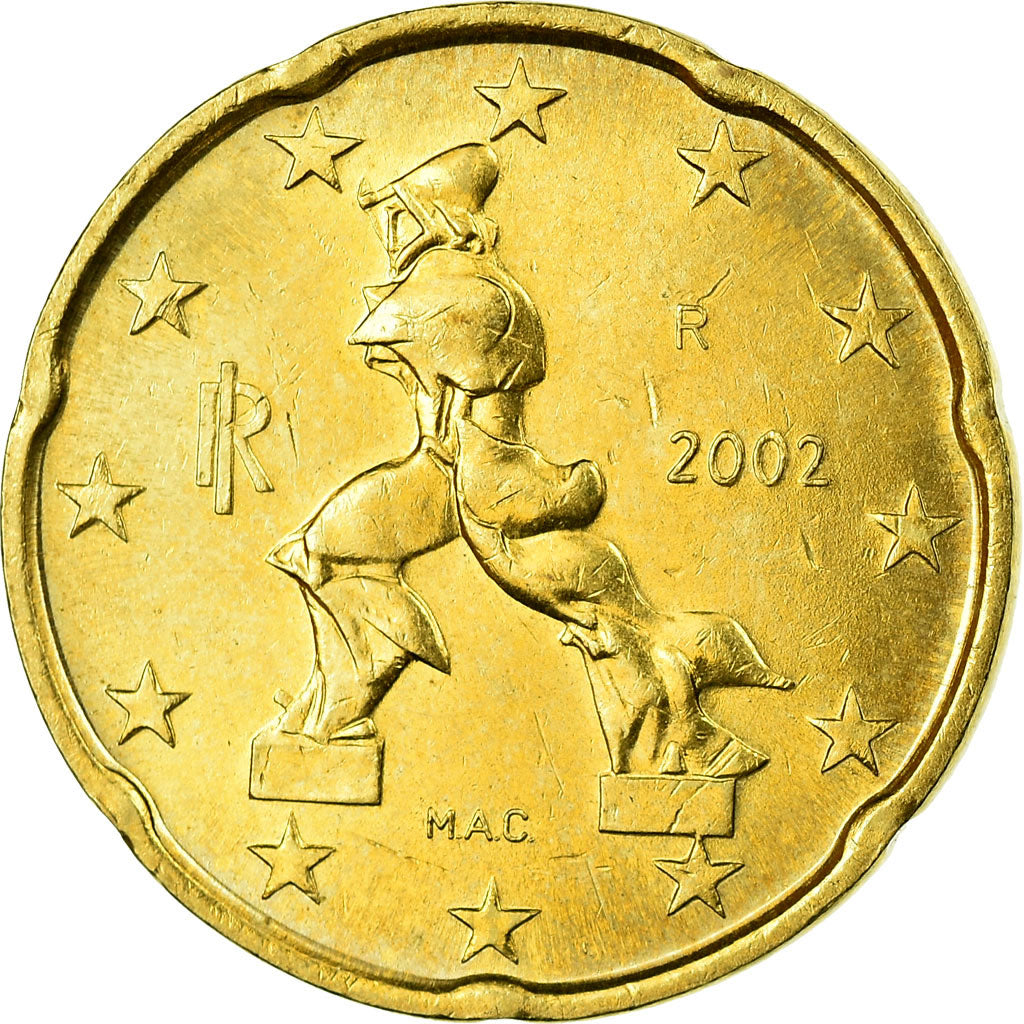 Italy, 20 Euro Cent, 2002, MS(63), Brass, KM:214