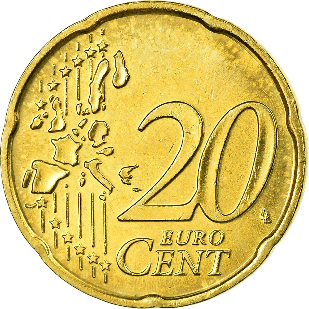Italy, 20 Euro Cent, 2002, MS(63), Brass, KM:214