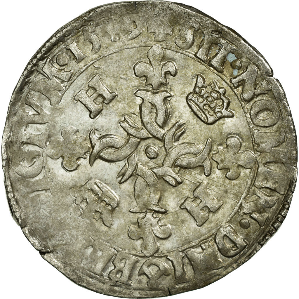 Moneta, Francja, Douzain aux croissants, 1549, Rouen, VF(30-35), Bilon