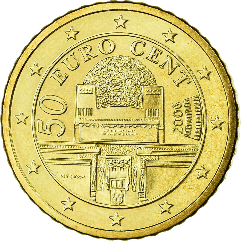 Áustria, 50 Euro Cent, 2006, MS(63), Latão, KM:3087