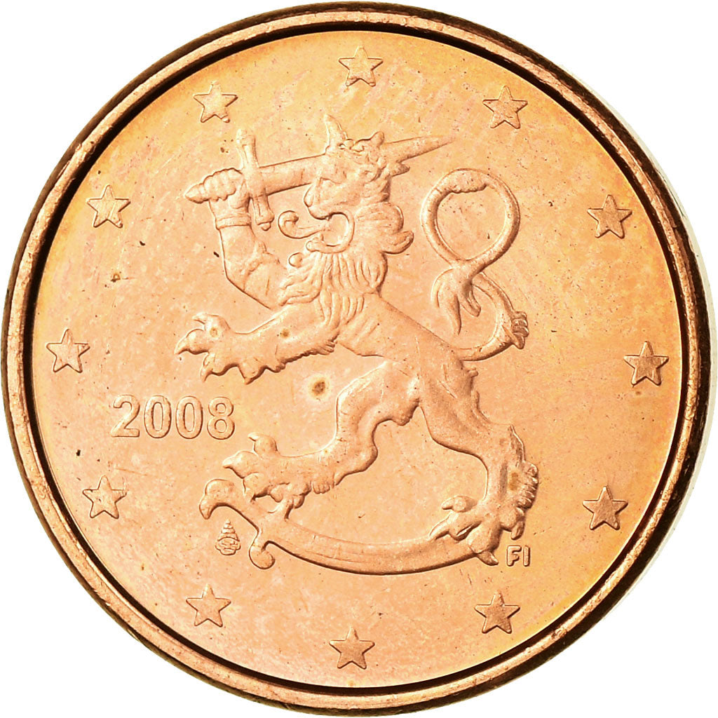 Finlândia, Euro Cent, 2008, MS(63), Aço Cromado a Cobre, KM:98