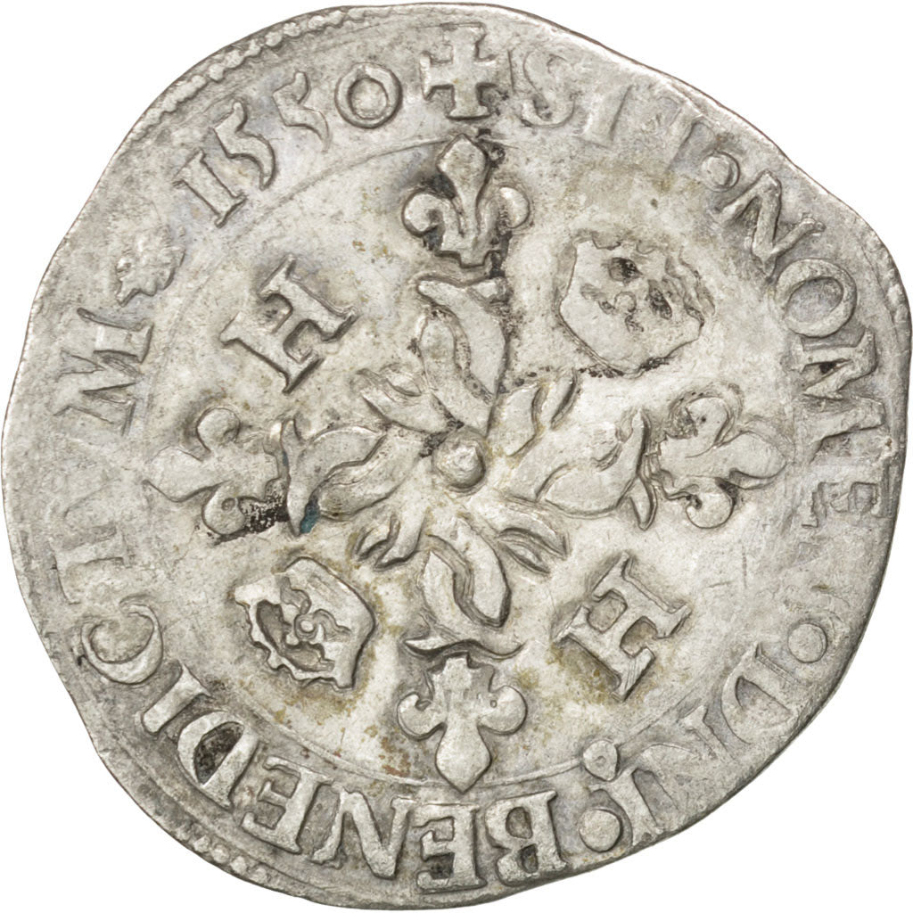 FRANCE, Douzain aux croissants, 1550, Rennes, EF(40-45), Billon, Sombart #4380,.