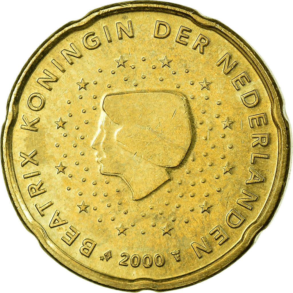 Netherlands, 20 Euro Cent, 2000, AU(55-58), Brass, KM:238