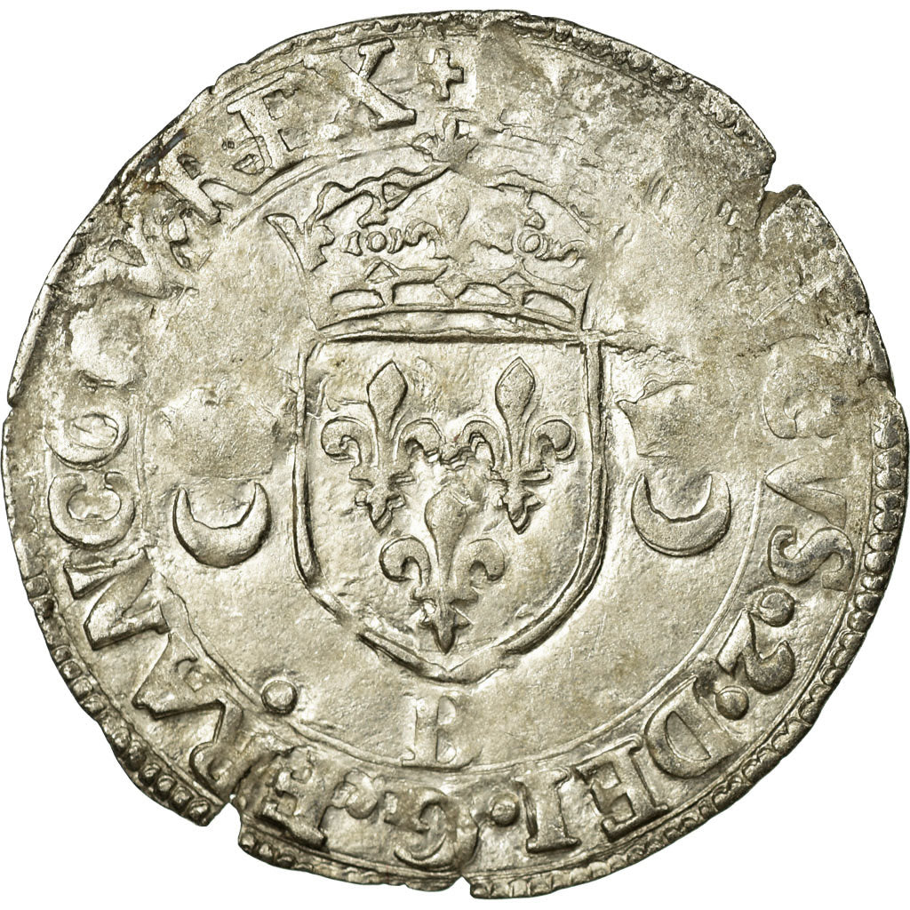 Coin, France, Douzain aux croissants, 1552, Rouen, EF(40-45), Billon