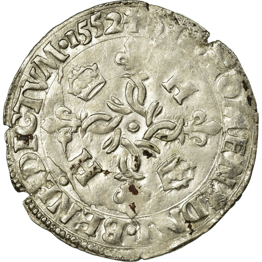 Coin, France, Douzain aux croissants, 1552, Rouen, EF(40-45), Billon