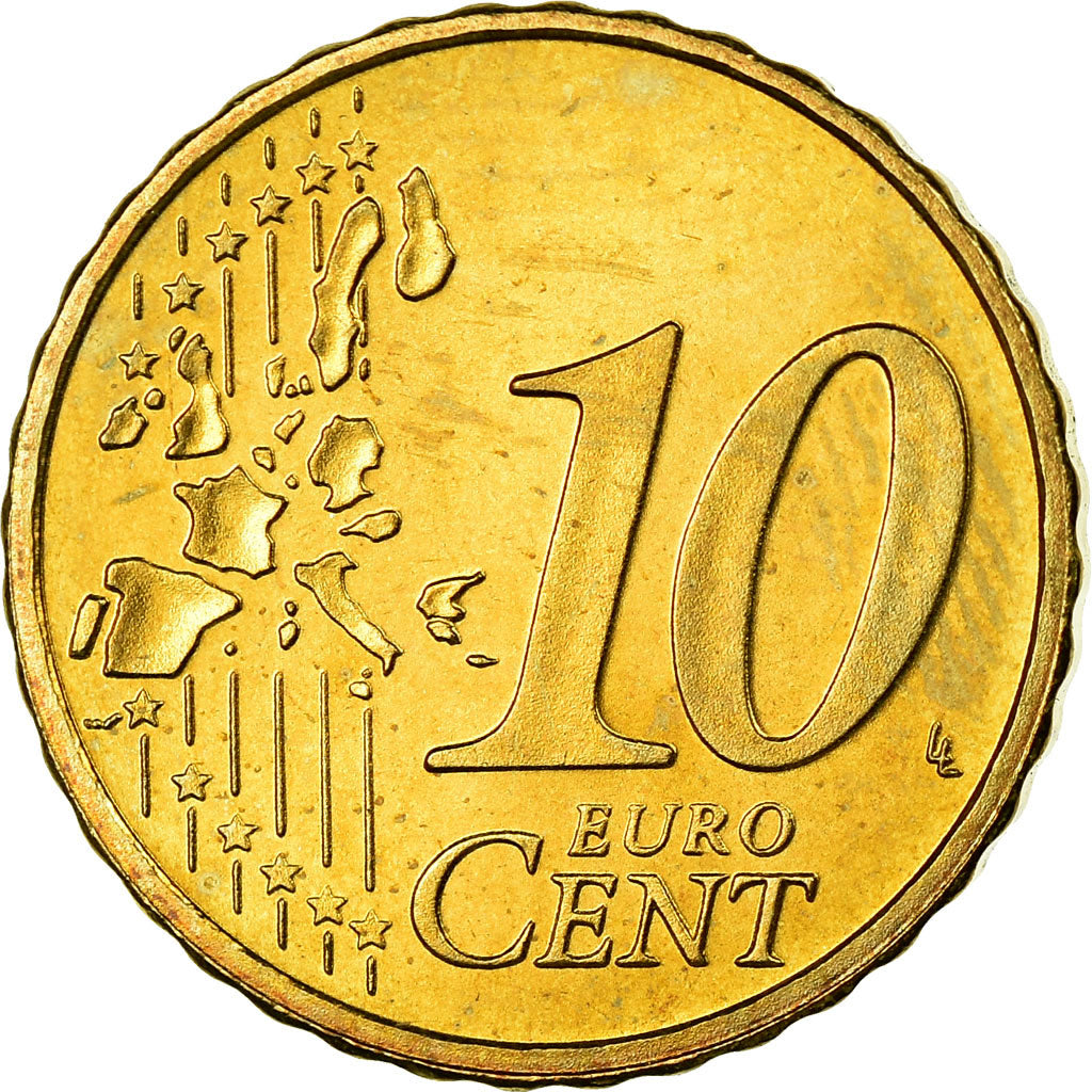 Países Baixos, 10 Euro Cent, 2002, MS(63), Latão, KM:237