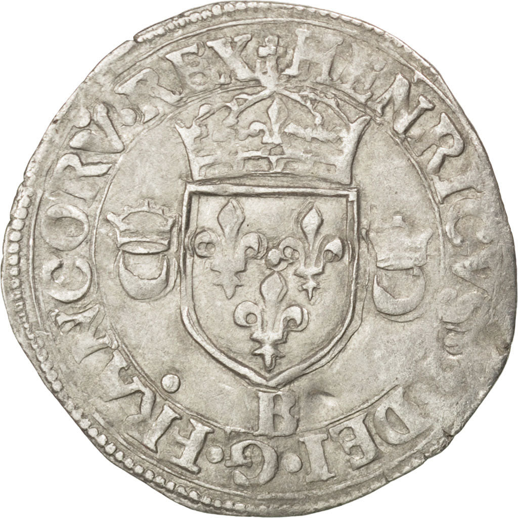 Moneda, Francia, Douzain aux croissants, 1550, Rouen, MBC+, Vellón
