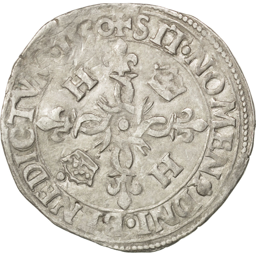 Moneda, Francia, Douzain aux croissants, 1550, Rouen, MBC+, Vellón