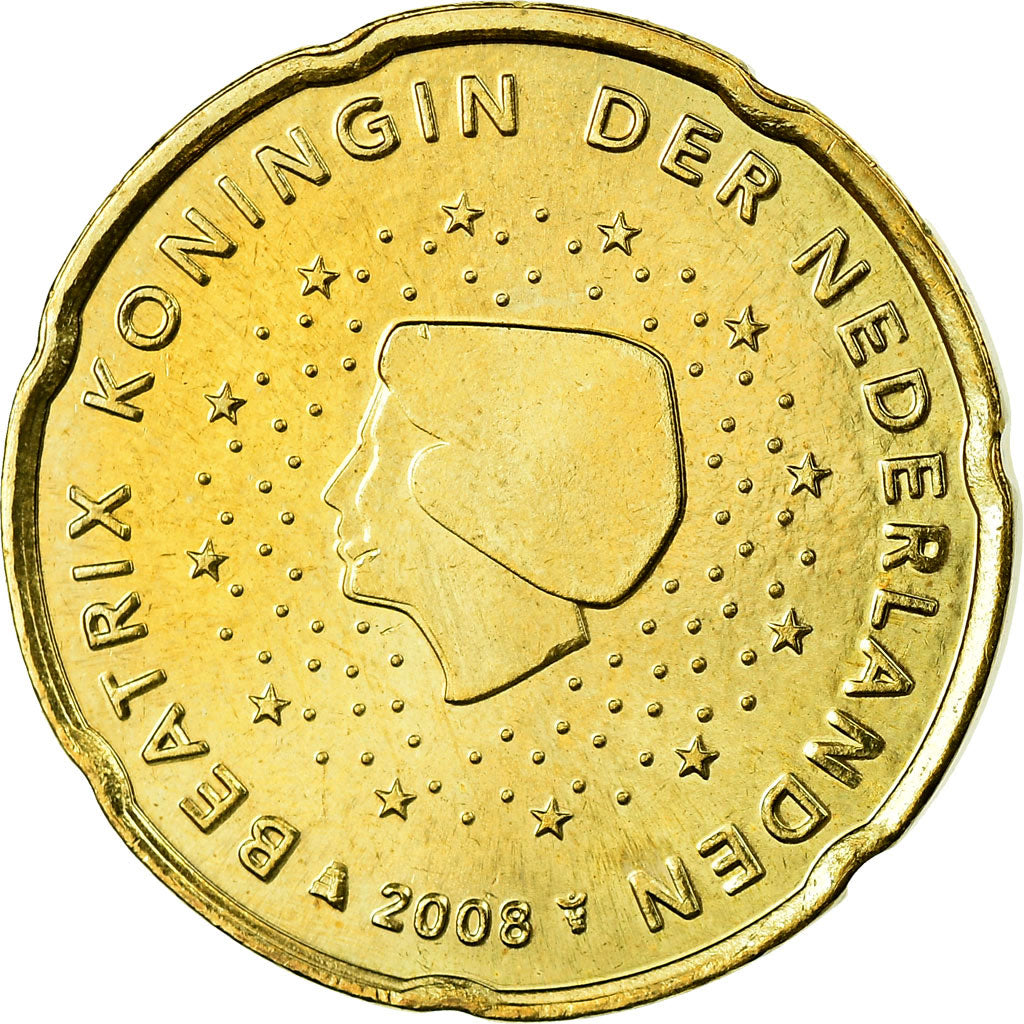 Netherlands, 20 Euro Cent, 2008, MS(63), Brass, KM:269