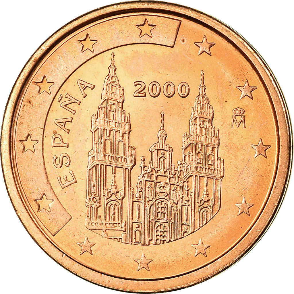 Spanien, 2 Euro Cent, 2000, UNZ, Copper Plated Steel, KM:1041