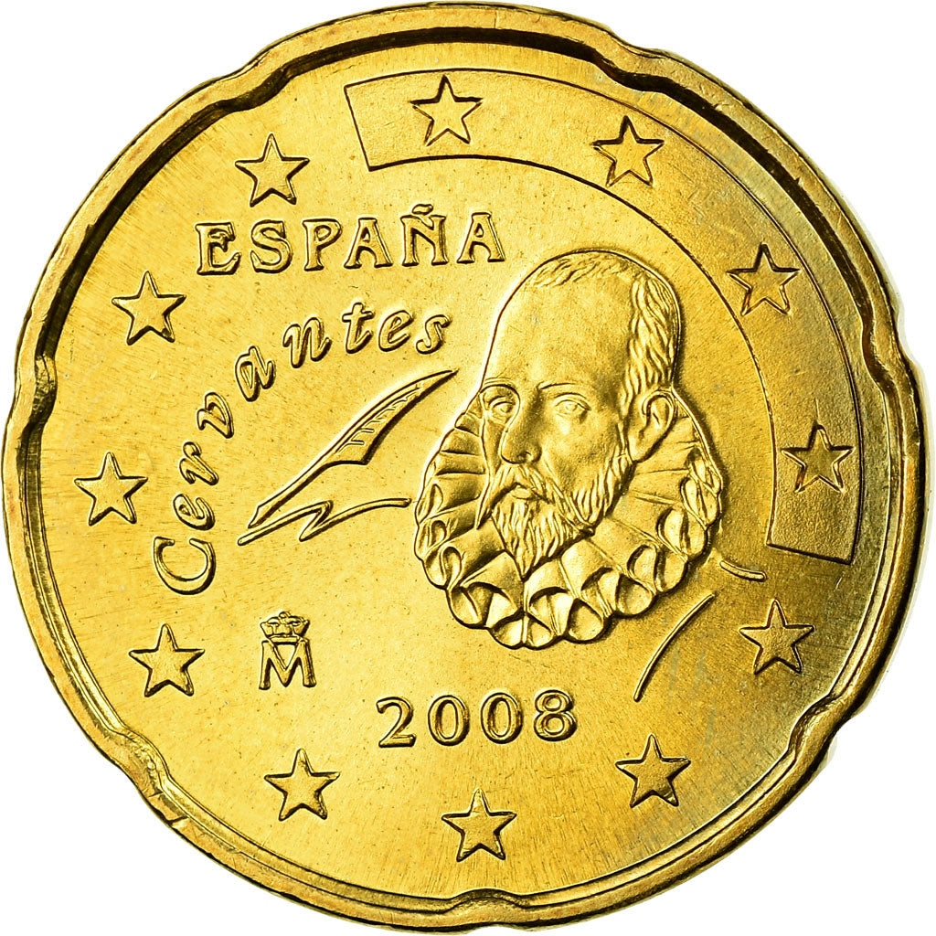 Spain, 20 Euro Cent, 2008, MS(63), Brass, KM:1071