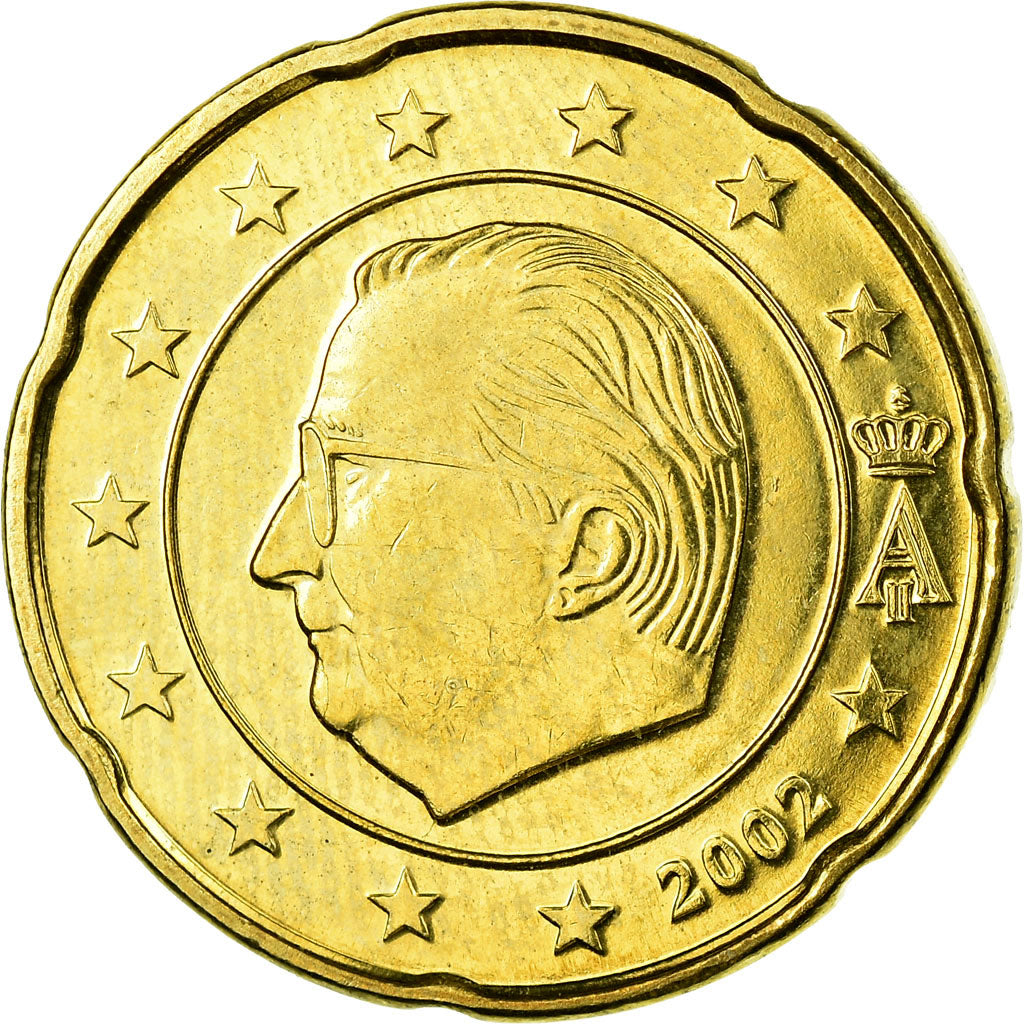 Bélgica, 20 Euro Cent, 2002, MS(63), Latão, KM:228