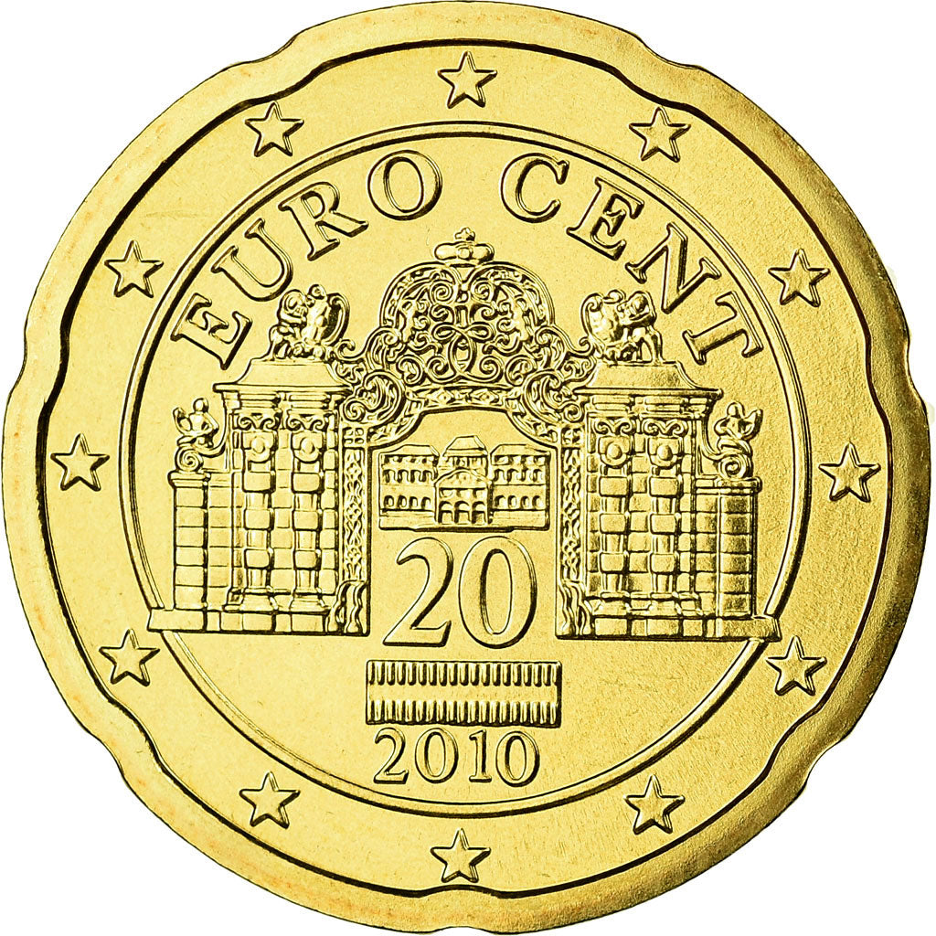 Austria, 20 Euro Cent, 2010, MS(65-70), Brass, KM:3140