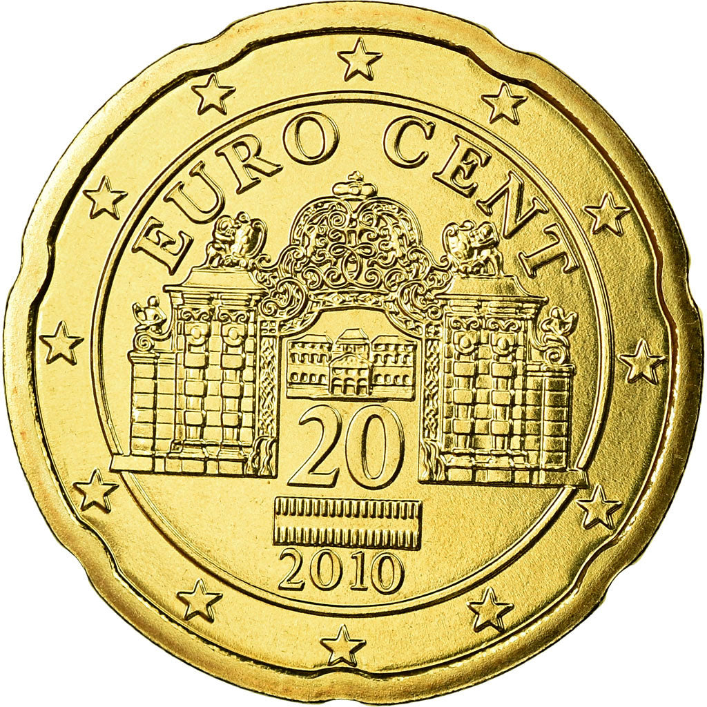 Austria, 20 Euro Cent, 2010, MS(65-70), Brass, KM:3140