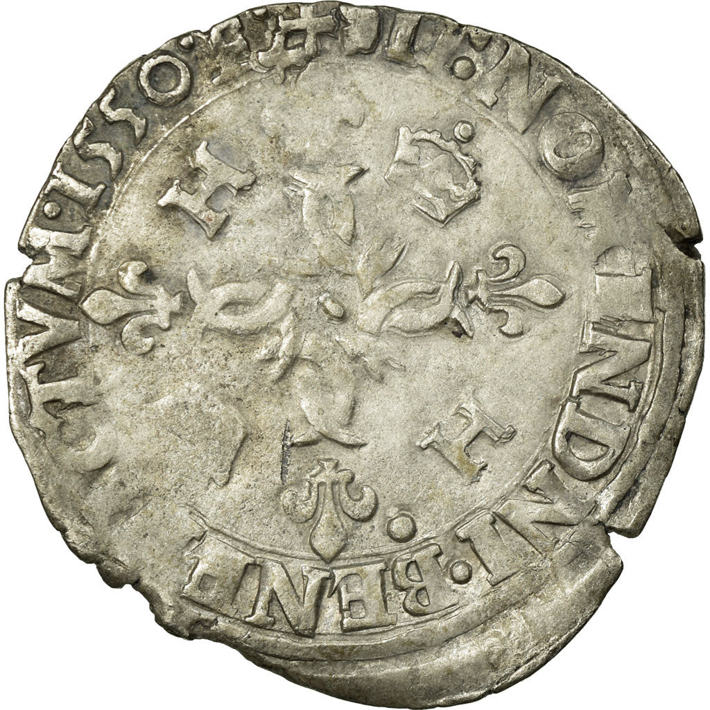 Monnaie, France, Douzain aux croissants, 1550, Lyon, TB+, Billon, Sombart:4380