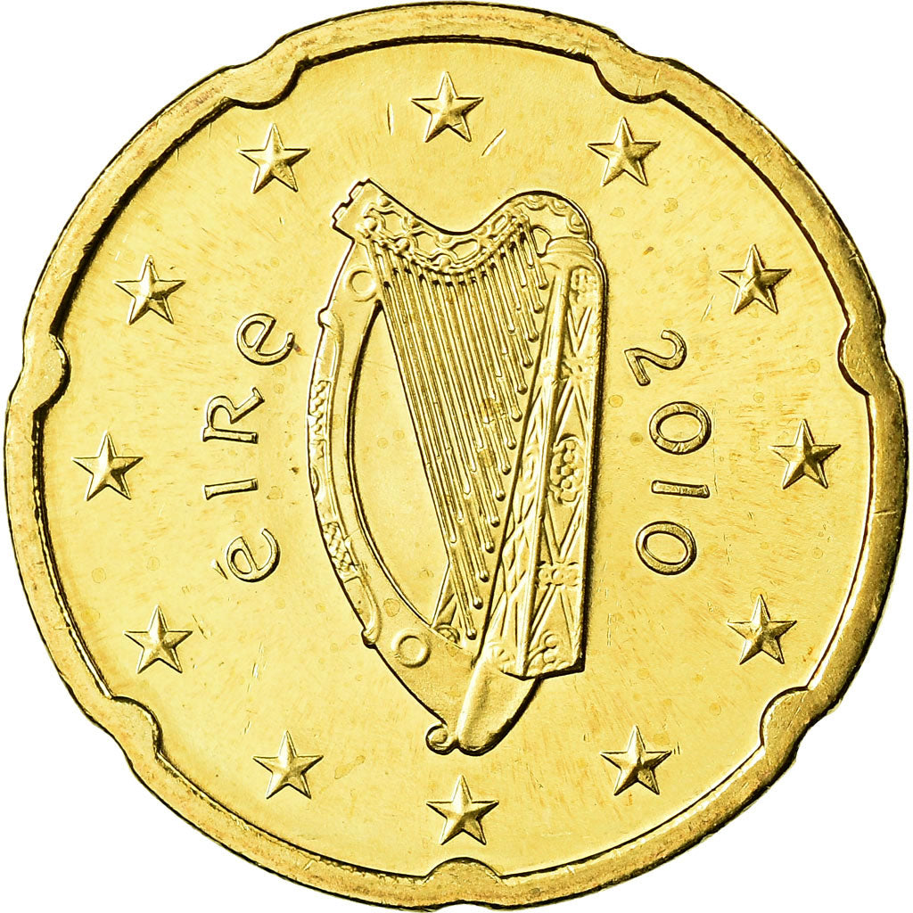 REPÚBLICA DE IRLANDA, 20 Euro Cent, 2010, FDC, Latón, KM:48