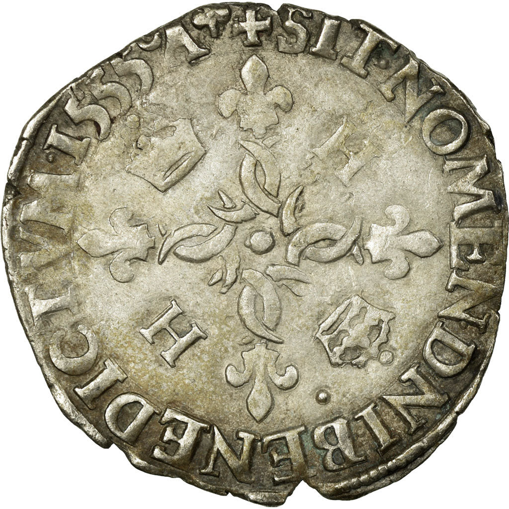 Moneta, Francia, Douzain aux croissants, 1555, Lyons, MB+, Biglione