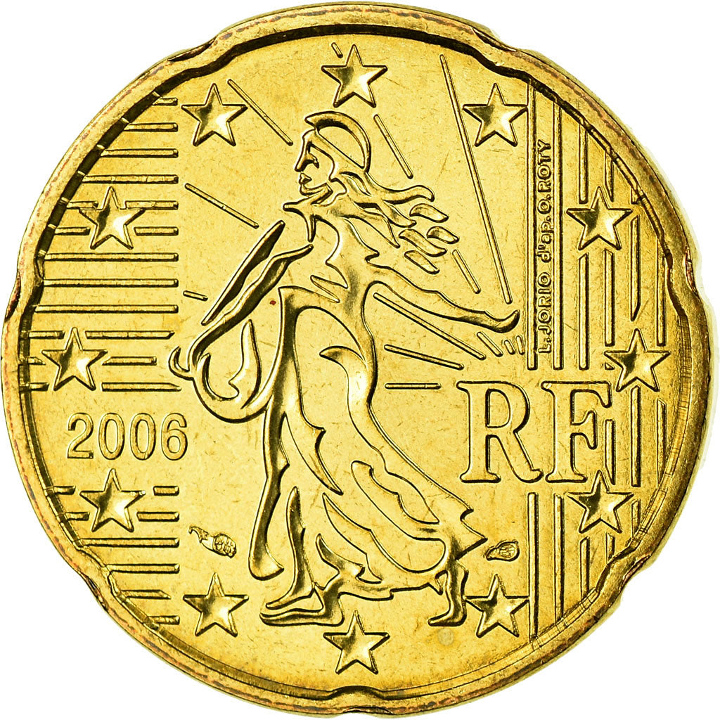 France, 20 Euro Cent, 2006, MS(63), Brass, KM:1286
